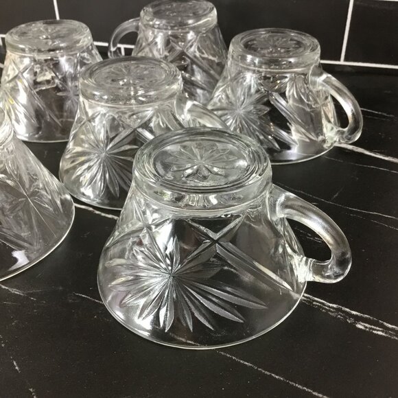 6 Anchor Hocking Early American Prescut Star Of David Glass Punch Cups W/Handles - Picture 10 of 12